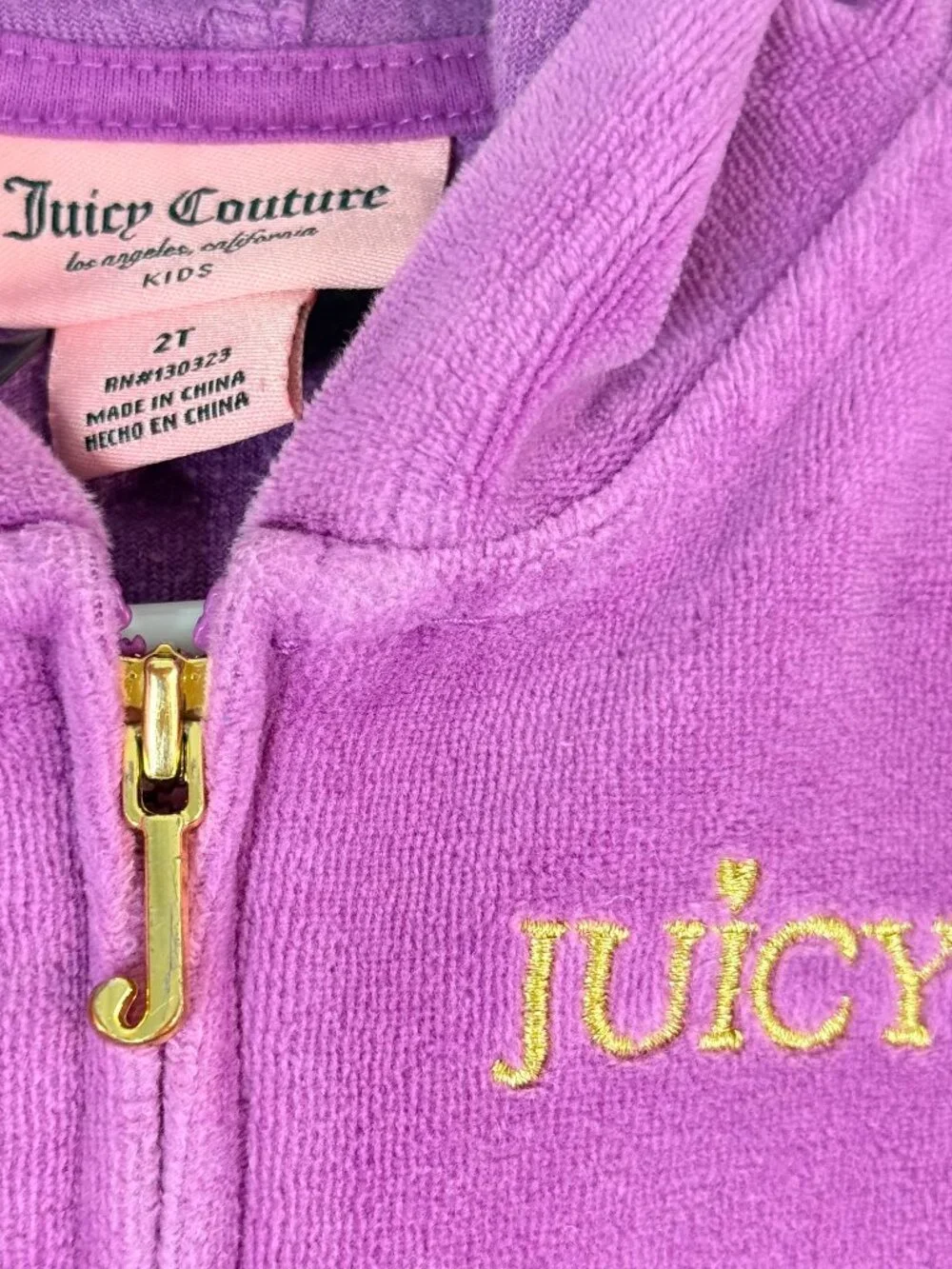 JUICY COUTURE Girls Y2K Velour Embroidered Hooded Full Zip Track Jacket 2T